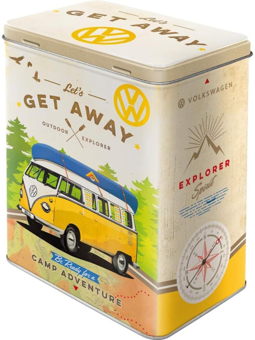Retro storage tin box L, 101.4 oz, VW Bulli – Let's Get Away – VW Bus Gift idea,